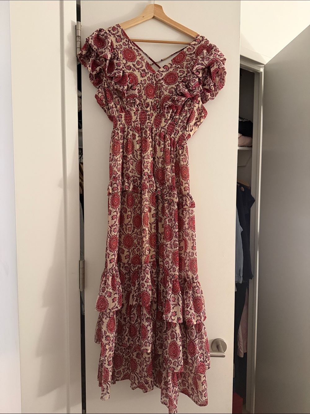 Aqua Floral Ruffle Maxi Dress